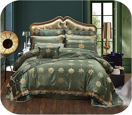 Beste Beddengoed Kleur Groen Zijdeachtig Katoen Satijn Jacquard Beddengoedset Queen Size Dekbedovertrek Laken 6 Delige Set Amazon Nl