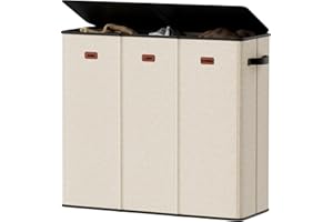 Vexalora 185L Laundry Hamper 3 Section, Laundry Hamper with Lid, Dirty Clothes Hamper with 3 Removable Washing Bags, Extra La