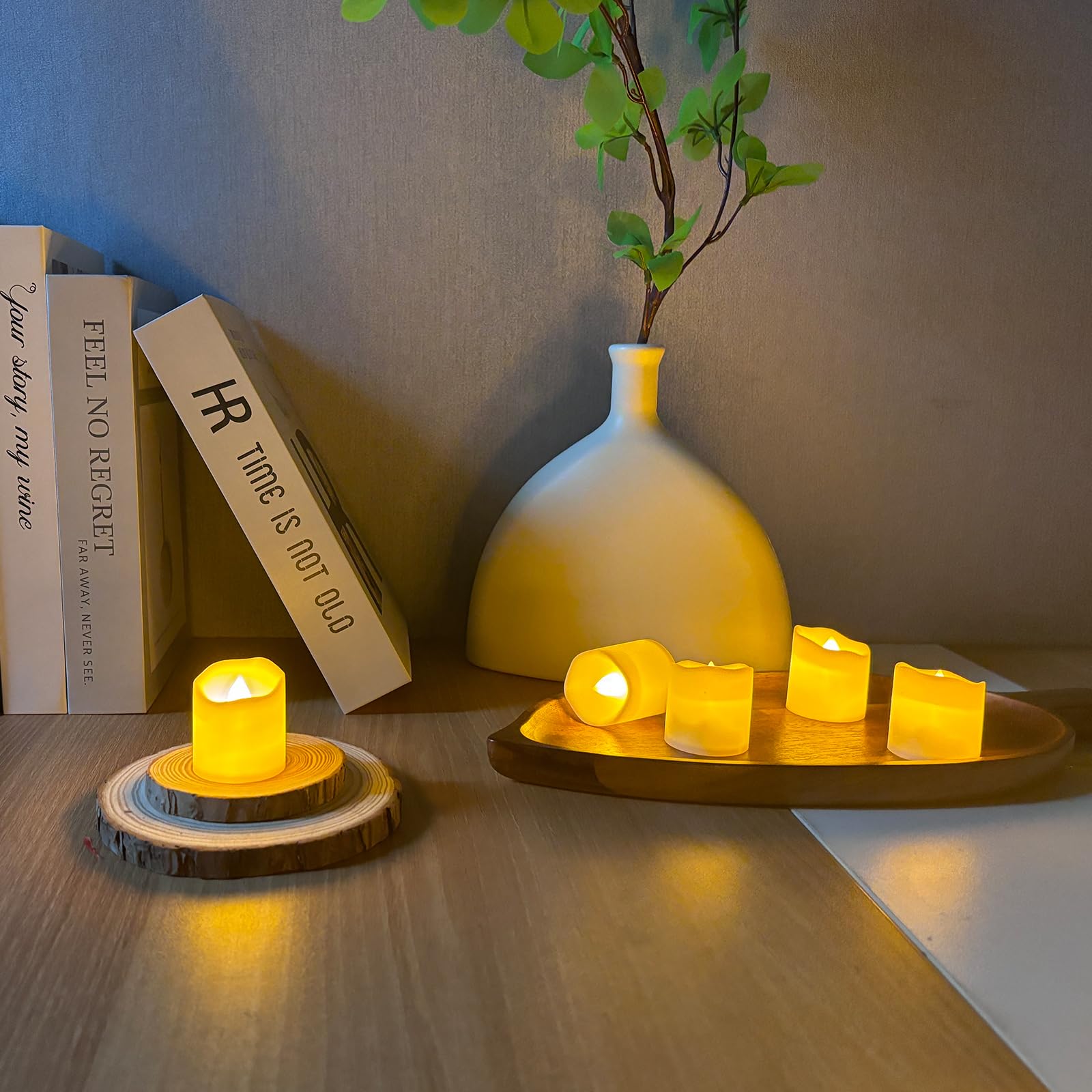 Ddomijoy 24pcs Flickering Flames Flickering Warm White LED Candles Battery Candles Warm White Tea Light Wave Unscented Safe for Bon Festival Halloween Christmas Party Wedding Birthday Room Indoor