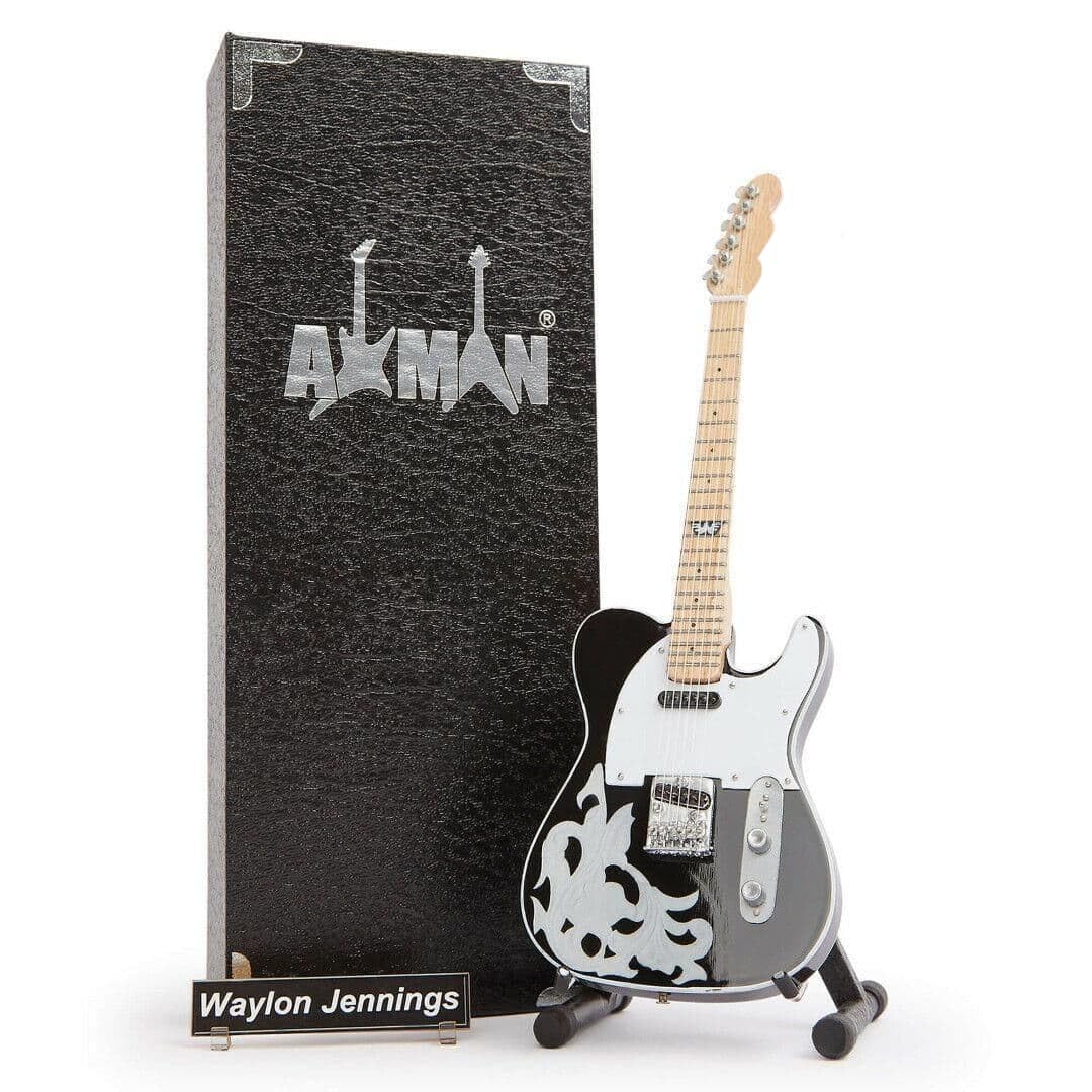 Waylon Jennings: Custom Shop - Miniature Guitar Replica - Music Gifts - Handmade Ornamental 1/4 Scale - Includes a Display Box, Name Tag and Miniature Stand
