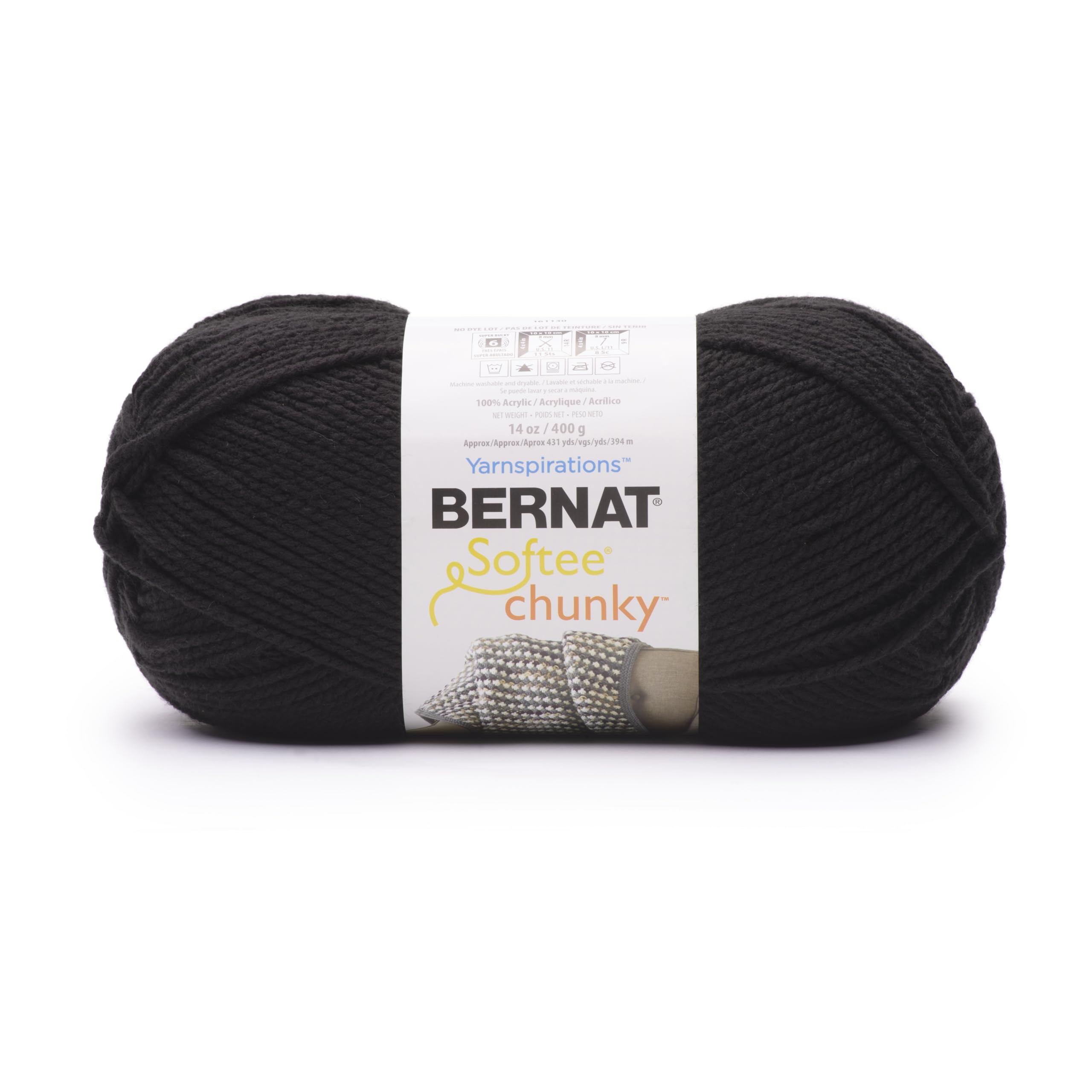 Bernat Softee Chunky BB Black Yarn - 1 Pack of 14oz/400g - Acrylic - #6 Super Bulky - 431 Yards - Knitting, Crocheting & Crafts