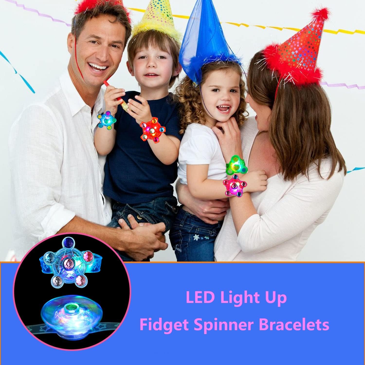25 Pack LED Light Up Fidget Spinner Bracelets Party Favors for Kids 4-8 8-12, Glow in The Dark Party Supplies, Treasure Box Toys for Classroom, Carnival Prizes, Pinata Goodie Bags Stuffers