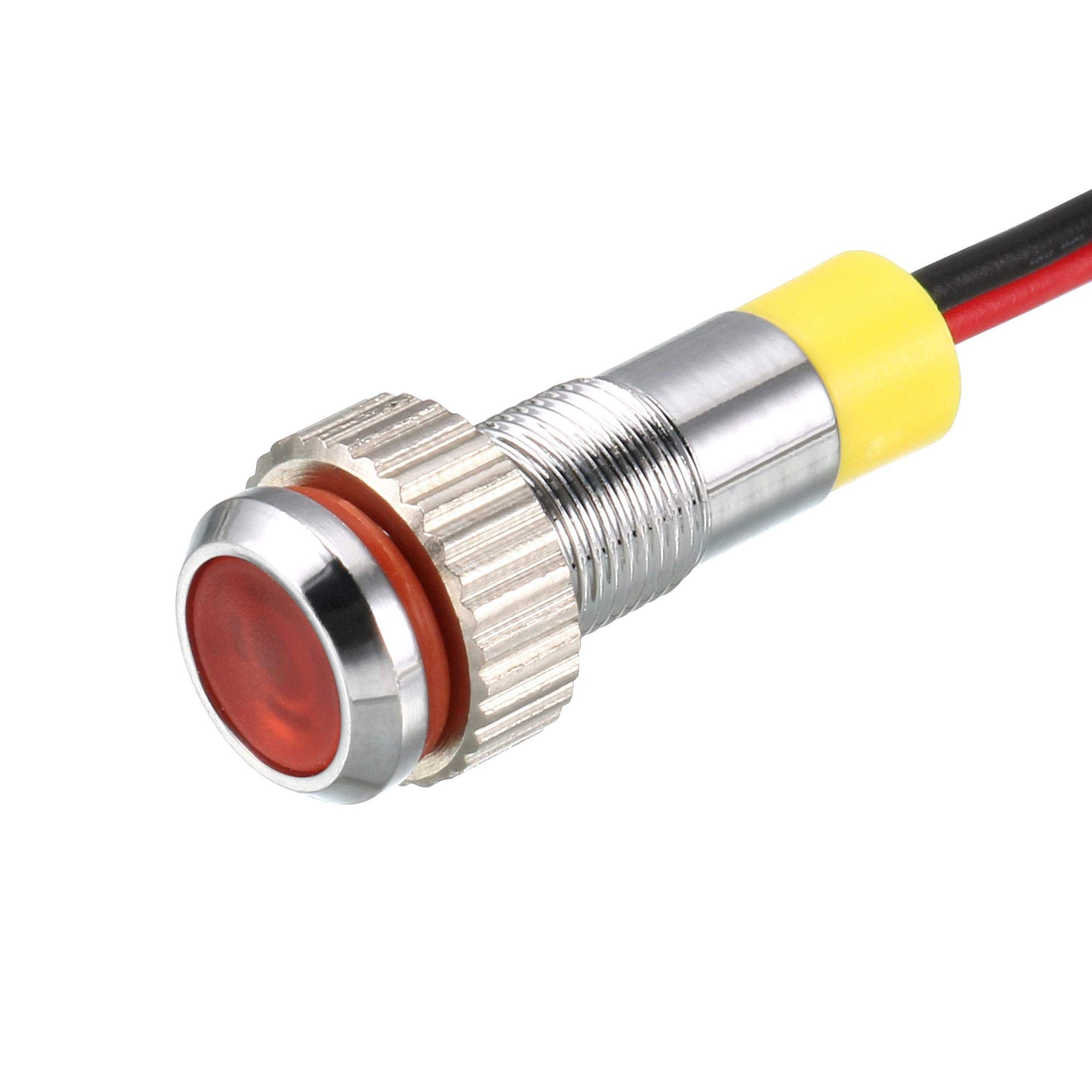 sourcing map Signal Indicator Light AC/DC 12V 6mm Dash Lamp Flush Panel Mount Red LED Metal Shell 5Pcs