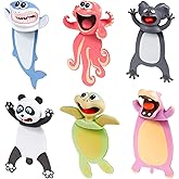 Zonon 6 Pcs 3D Funny Animal Bookmarks for Kids Wacky Cartoon Animal Bookmarks Set Cool Cute Squashed for Childrens Boys Girls Students Teachers School Supplies Fun Reading Gifts(Mixed Style)
