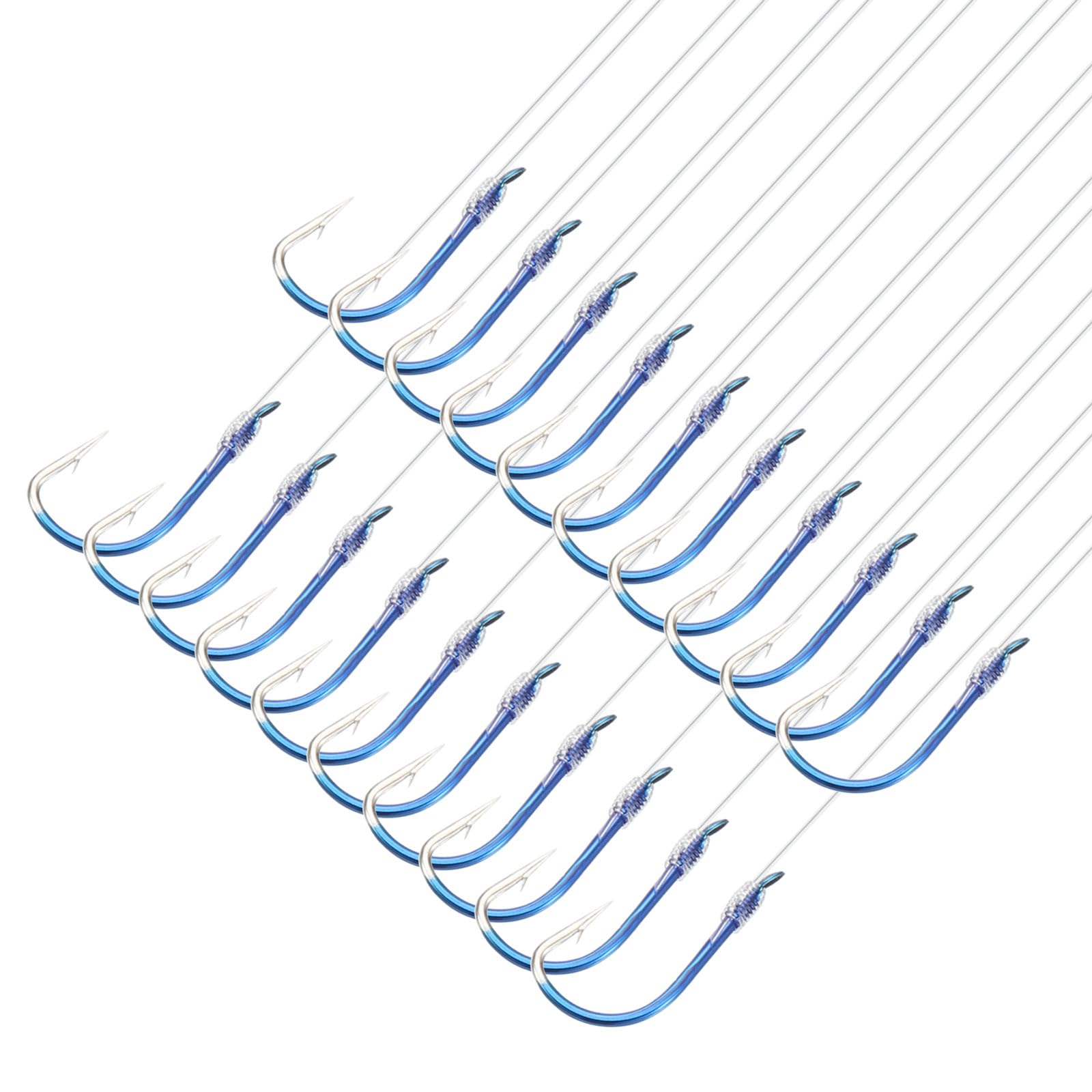 PATIKIL 4# Small Fishing Hooks with 45cm Line, 20Pcs 0.39x0.16 Inch Double Hook Rigs with Barbs Fishing Hook on Nylon Line for Freshwater, Blue