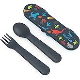 Bentgo Kids Utensil Set - Reusable Plastic Fork, Spoon & Storage Case - BPA-Free Materials, Easy-Grip Handles, Dishwasher Safe - Ideal for School Lunch, Travel, & Outdoors (Dinosaur)