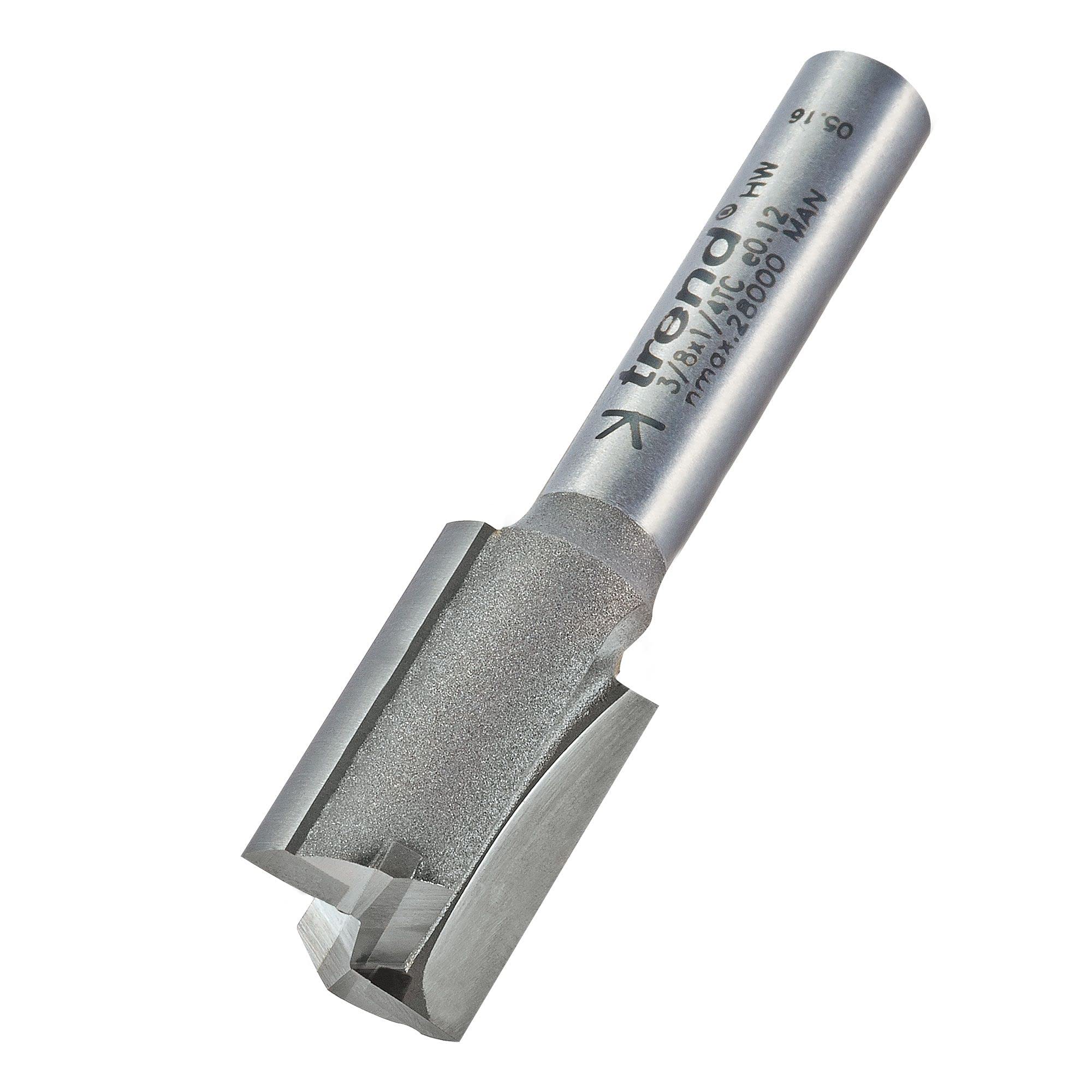 Trend Professional Straight Two Flute Router Cutter, 1/4 Inch Shank, 12mm Cut Diameter, 19mm Cut Length, Tungsten Carbide Tipped, 3/8X1/4TC