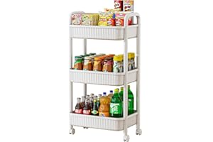 JOYZAN 3 Tier Rolling Carts with Wheels, Utility Cart with Handle and Locking Caster, Storage Cart for Kitchen, Office, Bedroom, Suitable for Diaper, Art Tools, Snack, Craft Storage Cabinet, White