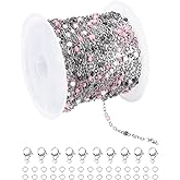 MECCANIXITY Stainless Steel Bead Chain, 16.4 Feet/5M Enamel Beaded Jewelry Link Cable Chains Spool Kit for Jewelry Making, Necklace, Bracelets, DIY Crafts (Silver/Grey White Pink, Pack of 1)