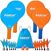 Banvih 4-Racket Badminton Set - Outdoor Beach Yard Camping Games for Family | Includes 4 rackets, 12 birdies &amp; 2 balls. Durable, portable. Great for kids 8-12, teens, camping, lawn, and beach fun.