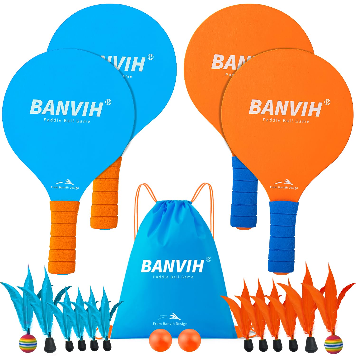 Photo 1 of Banvih Badminton Set 4 Rackets, Paddle Ball Outdoor Games for Kids Teens Adults and Family, Sports Beach Toys - for Yard, Lawn, Camping Games Essentials