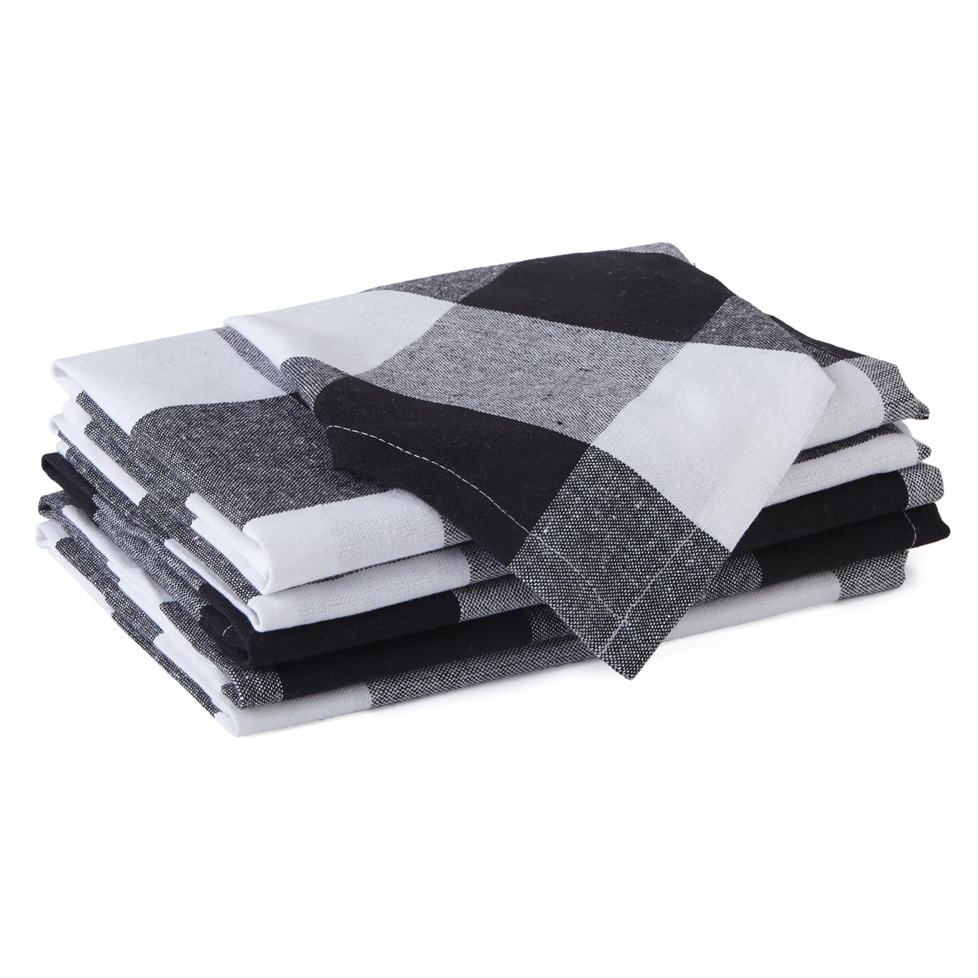 Encasa XO Cotton Cloth Napkins Set of 6, 17"x17" | Washable & Reusable Dinner Napkins White & Buffalo Black Checks Table Napkins for Farmhouse, Wedding, Holiday, Party & Everyday Dining — image 1
