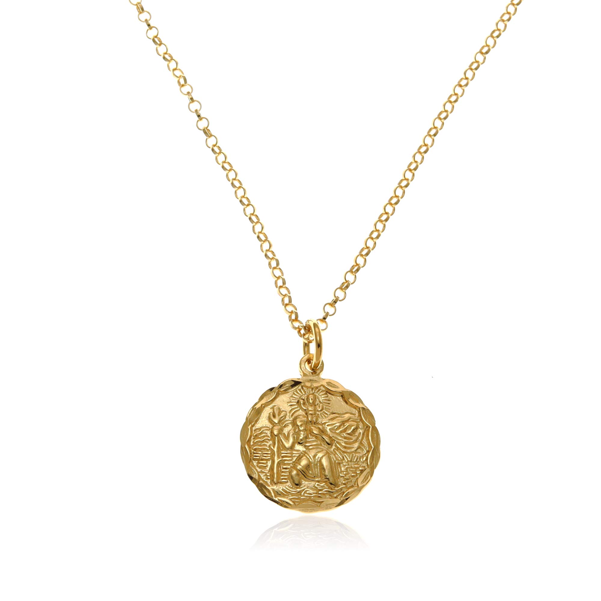 Oobi Doop Gold Plated Sterling Silver Circular St Christopher Pendant Necklace with Adjustable Chain and Jewellery Gift Box