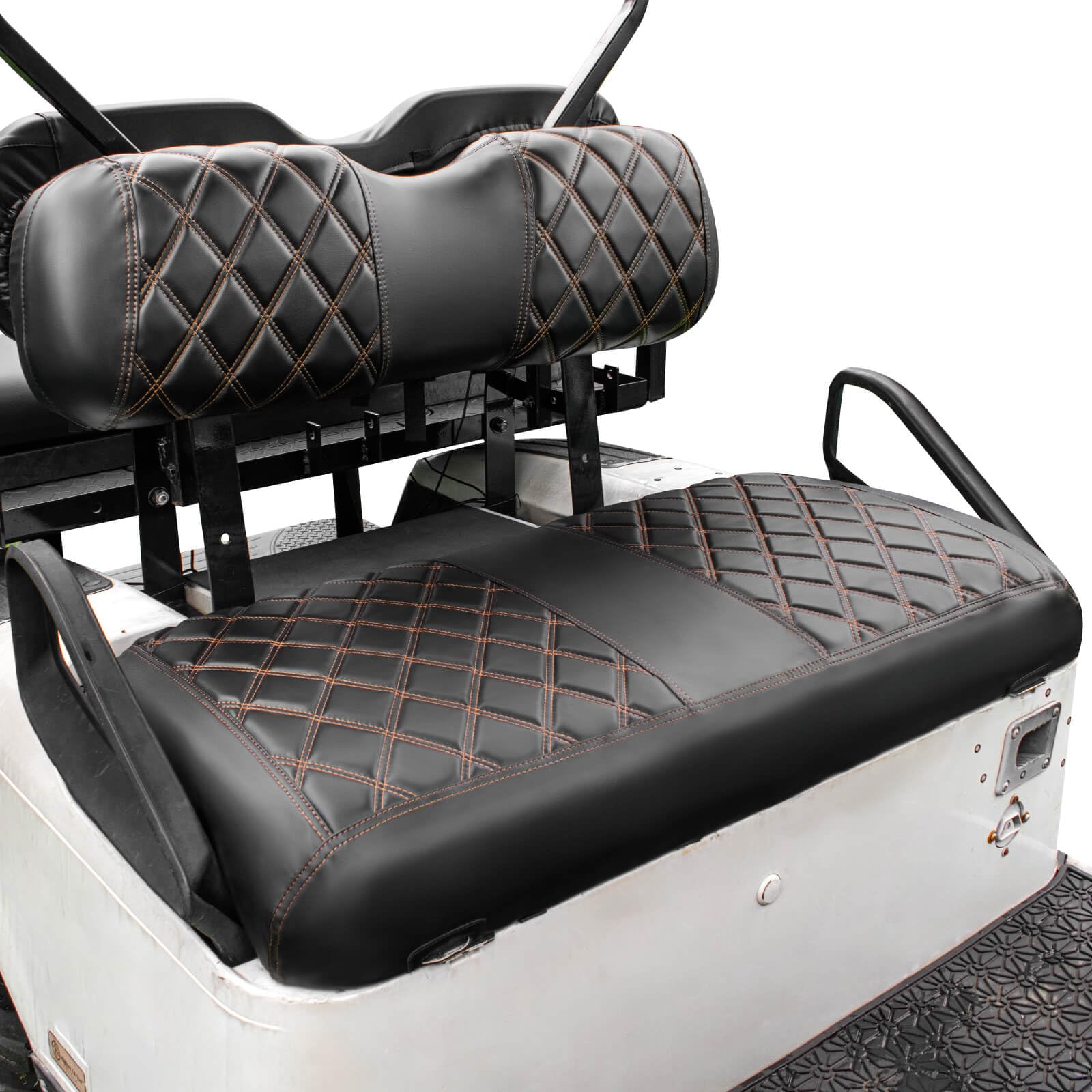 Photo 1 of NOKINS Golf Cart Diamond Seat Covers Kit, Fit for EZGO TXT 1994-2013/EZGO RXV OEM Standard Front Seat Cushion, Golf Cart Vinyl Seat Cover, No Nails Required (Black and Brown Stitching)