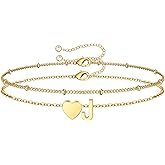 Fezodo Gold Initial Bracelets for Women Girls - 14K Gold Plated Heart Initial Bracelet Teen Girl Gifts Trendy Stuff Dainty Gold Bracelets for Women Girls Trendy Jewelry Gifts