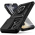 YZOK for Motorola Edge 2024 Case,with Camera Lens Cover HD Screen Protector,[Military Grade] Ring Car Mount Kickstand Hybrid Hard PC Soft TPU Shockproof Protective Case for Moto Edge 2024, Black