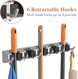 Lifewit Broom Mop Holder Wall Mounted 5 Slots 6 Hooks Gray 41x5.5x7cm view 4