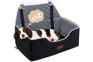 Persure Dog Car Seat for Large Medium Size Puppy Dog,Soft Fabric Dogs Bed Filling Memory Foam,2 Clip-On Safety Leashs and 2 Pockets,Removable and Washable Comfy Pet Travel Car Seat(Black, Large)