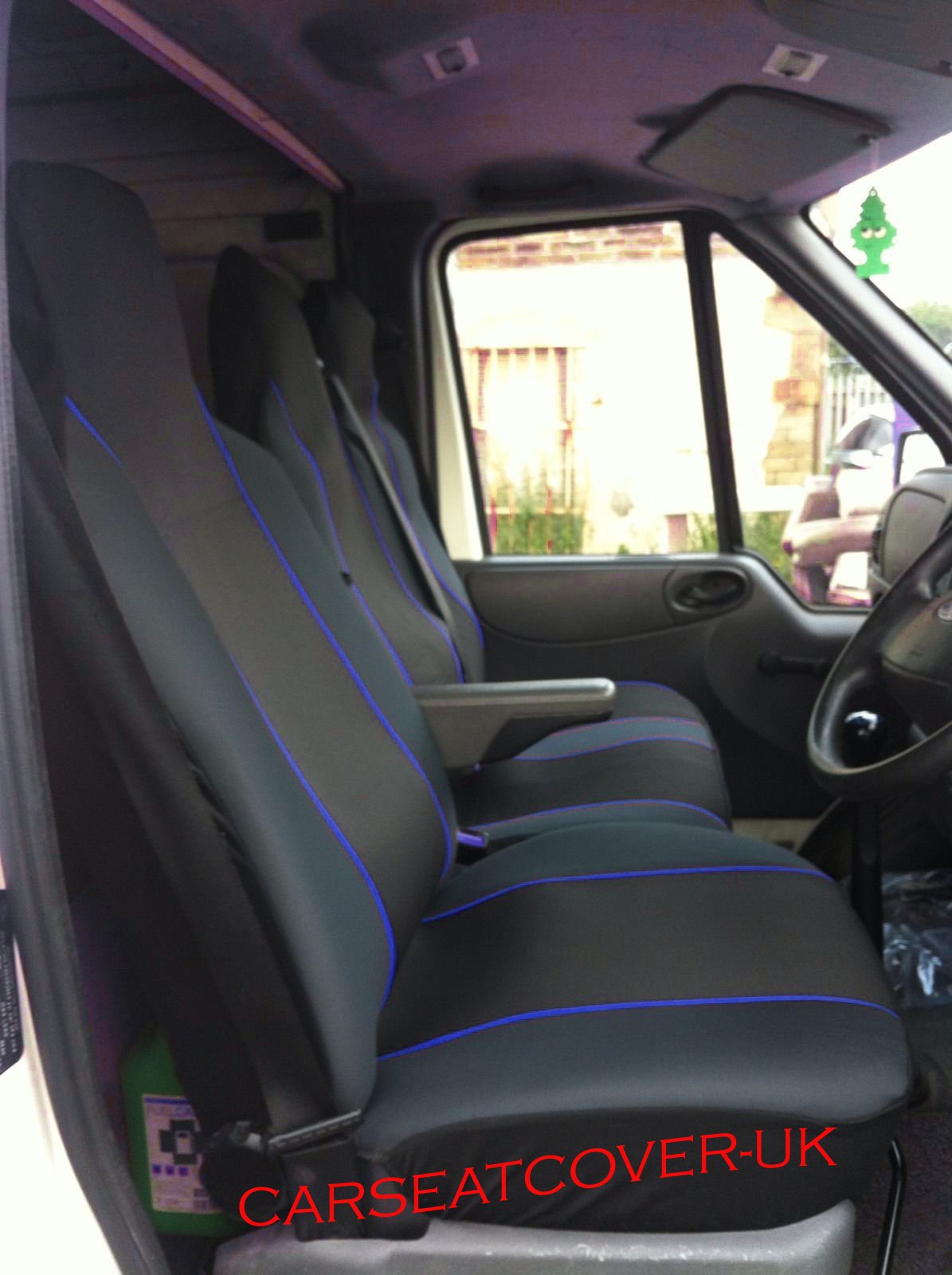 Carseatcover-UK® Heavy Duty Fabric Van Seat Covers - Black with BLUE Trim - Fits Most Vans - Single & Double [CHOICE OF 6 COLOURS]