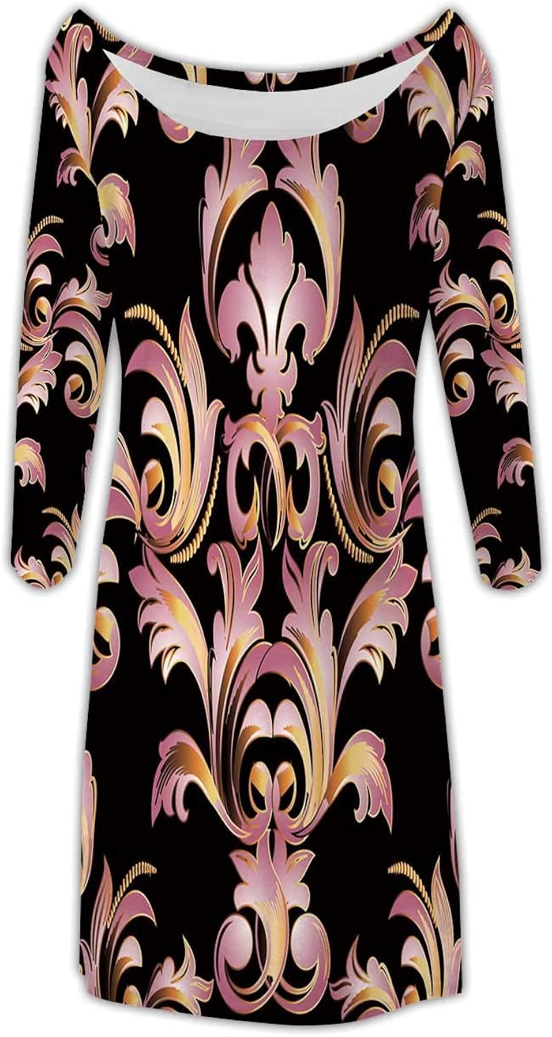 Deer Forest Snow mas Winter Seasonpaper Vector Womens Comfy Swing Tunic Long Sleeve T Shirt Dress,29548o for Party,XS