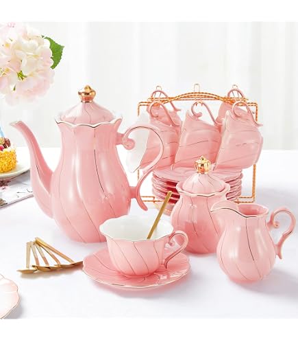 Loose Leaf Tea Maker Jusalpha Pink Porcelain Teapot - 28oz Blooming & With Infuser Tea Pots