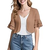 Urban CoCo Women's Sheer Chiffon Bolero Shrug Ruffle Short Sleeve Open Front Cropped Cardigan for Dresses