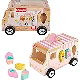 Fisher-Price Wood Toddler Toy Ice Cream Truck Shape Sorter Set, 8 Wooden Pieces for Developmental Play Kids Ages 18+ Months
