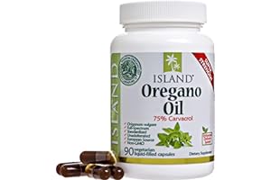 Island Nutrition, Oregano Oil Capsules, Organic Ingredients - Super-Strength, Grown in Spain, 90-ct Liquid-Filled - Organic Oil of Oregano Capsules with Enhanced Delivery