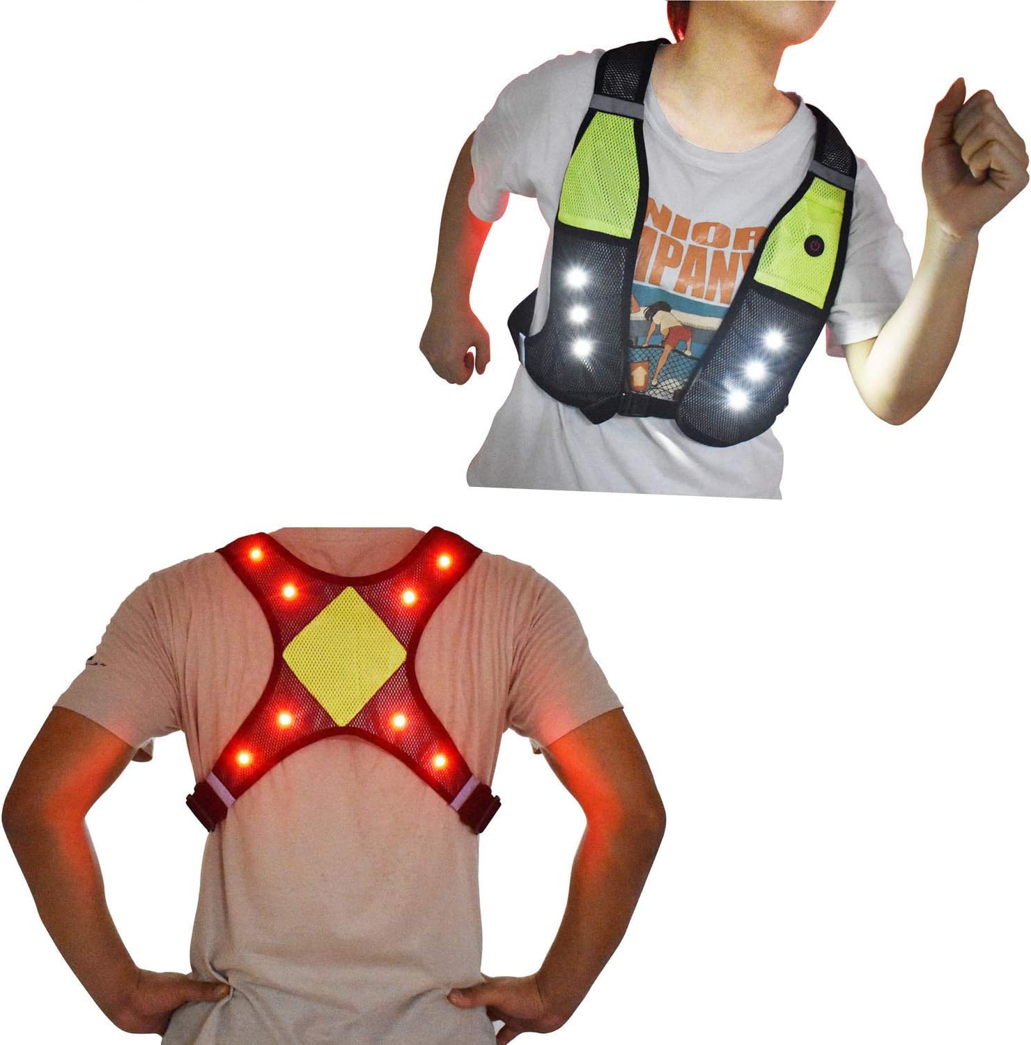 LED Light Up Reflective Running Vest, USB Rechargeable, Machine