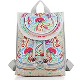 Goodhan Vintage Embroidered Backpack Purses for Women - Boho Shoulder Bag for Travel,Ethnic Floral Mini Back Pack,Lightweight Handbags for Daily Use (Grey-Red)