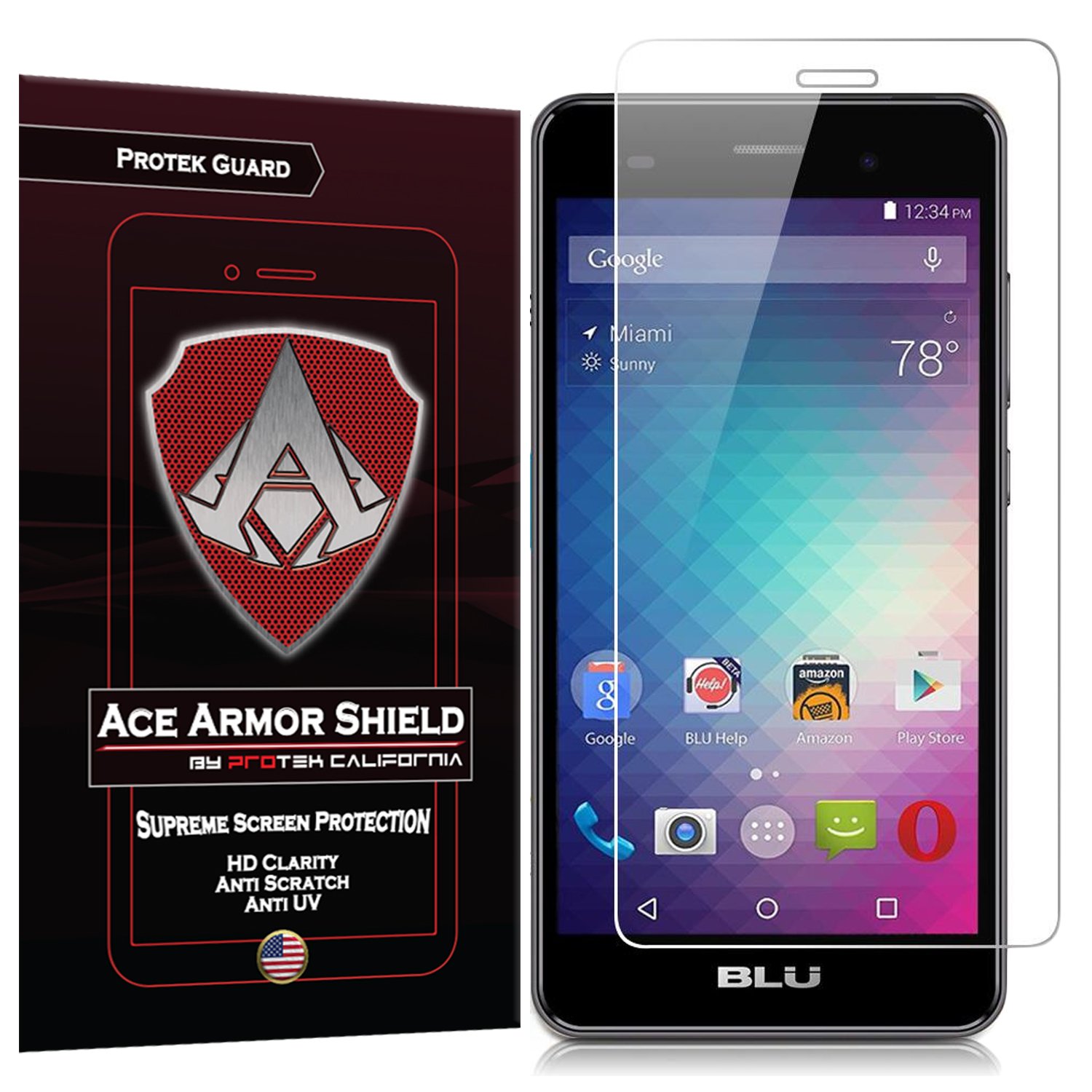Ace Armor Shield ProTek Guard (2 PACK) Screen Protector for the BLU Dash X2 with free lifetime Replacement warranty