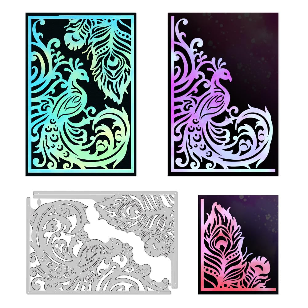 DELORIGIN Peacock Frame Cutting Dies Feathers Border Card Making Die Cut Carbon Steel Die Cuts Stencils Card Scrapbooking Embossing Template for DIY Paper Craft Making Album Gift Invitation Decor