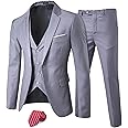 MY'S Men's 3 Piece Slim Fit Suit Set, One Button Solid Jacket Vest Pants with Tie