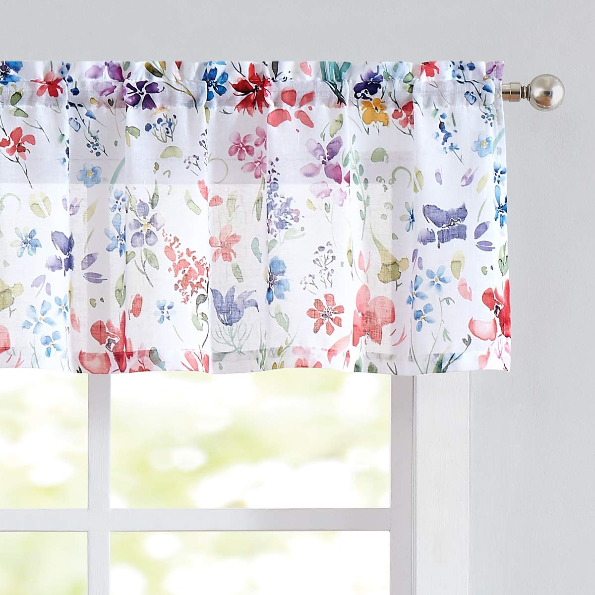 Print Valance Curtains for Kitchen Windows Linen-Like Floral Window Valance for Living Room Short Cotton-Like Kitchen Valances for Bathroom, 56" w x 15" Multi-Color, 1 Panel