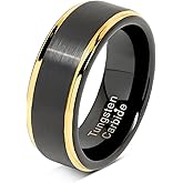 100S JEWELRY Engraved Personalized Black Tungsten Rings For Men Wedding Band Gold Step Edge Size 6-16