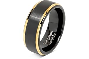 100S JEWELRY Engraved Personalized Black Tungsten Rings For Men Wedding Band Gold Step Edge Size 6-16