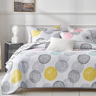 Uozzi Bedding 2-Piece Reversible Quilt Set, Twin Size, Colorful Dots