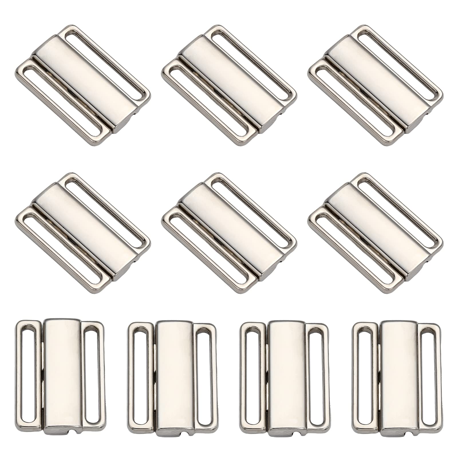 CHGCRAFT 10 Sets 3/4 Inch Metal Bra Strap Hooks Bathing Suit Replacement Clasp Bikini Halter Swimsuit Adjustment Slides for DIY Craft Bra Swimsuit, Platinum, 16.5x23.5x3.5mm