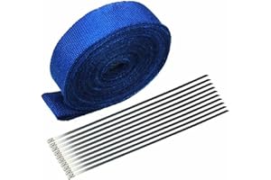 VOWAGH 2" x 50' Exhaust Heat Wrap Roll for Motorcycle Fiberglass Heat Shield Tape with Stainless Ties (Blue)