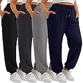 JoyMotion 4 Pack Women's Plus Size Sweatpants, Drawstring Loose Fit Joggers Pants Comfy Casual Athletic Pants with Pockets