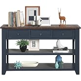 LKTART Solid Wood Console Table for Entryway;Sofa Table with Storage | 48.8 Inch Blue Real Wood Farmhouse Console Table with Drawers;Entry Way Table for Living Room,Foyer,Hallway;Easy Assembled