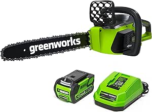 Greenworks 40V 16" Brushless Cordless Chainsaw, 4.0Ah Battery and Charger Included