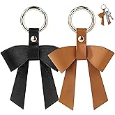 Liqqlex 2 Pcs Leather Bow Bag Charms, Elegant Keychain Charms for Handbags, Leather Bow Purse Accessories Gift for Women