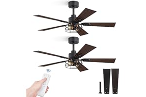 Fanbulous 2 Pack Farmhouse 42 Inch Ceiling Fans with Lights, Black Industrial Caged Ceiling Fans for Bedroom Living Room, Double-Sided 5 Blades Rustic Ceiling Fan