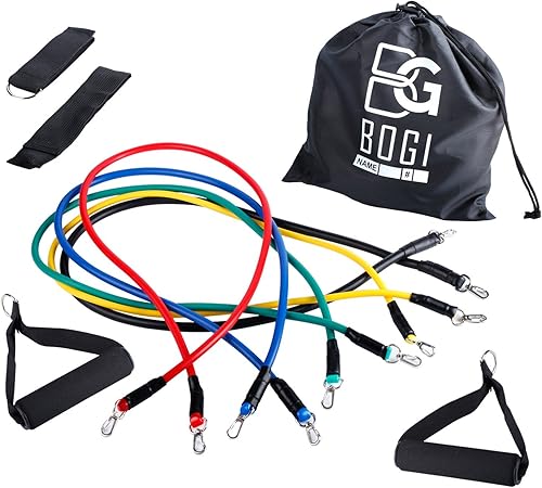 BOGI 11 Pcs Resistance Band Set - 5 Exercise Bands, 2 Foam ...