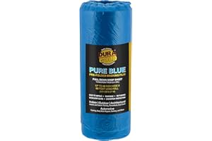Dura-Gold 48" Wide x 88' Long Roll of Pure Blue Pre-Folded Making Film, 0.4 Mil Overspray Paintable Plastic Protective Sheeting, Pull Down Drop Sheet - Auto Painting, Cover Cloth Home Walls Furniture