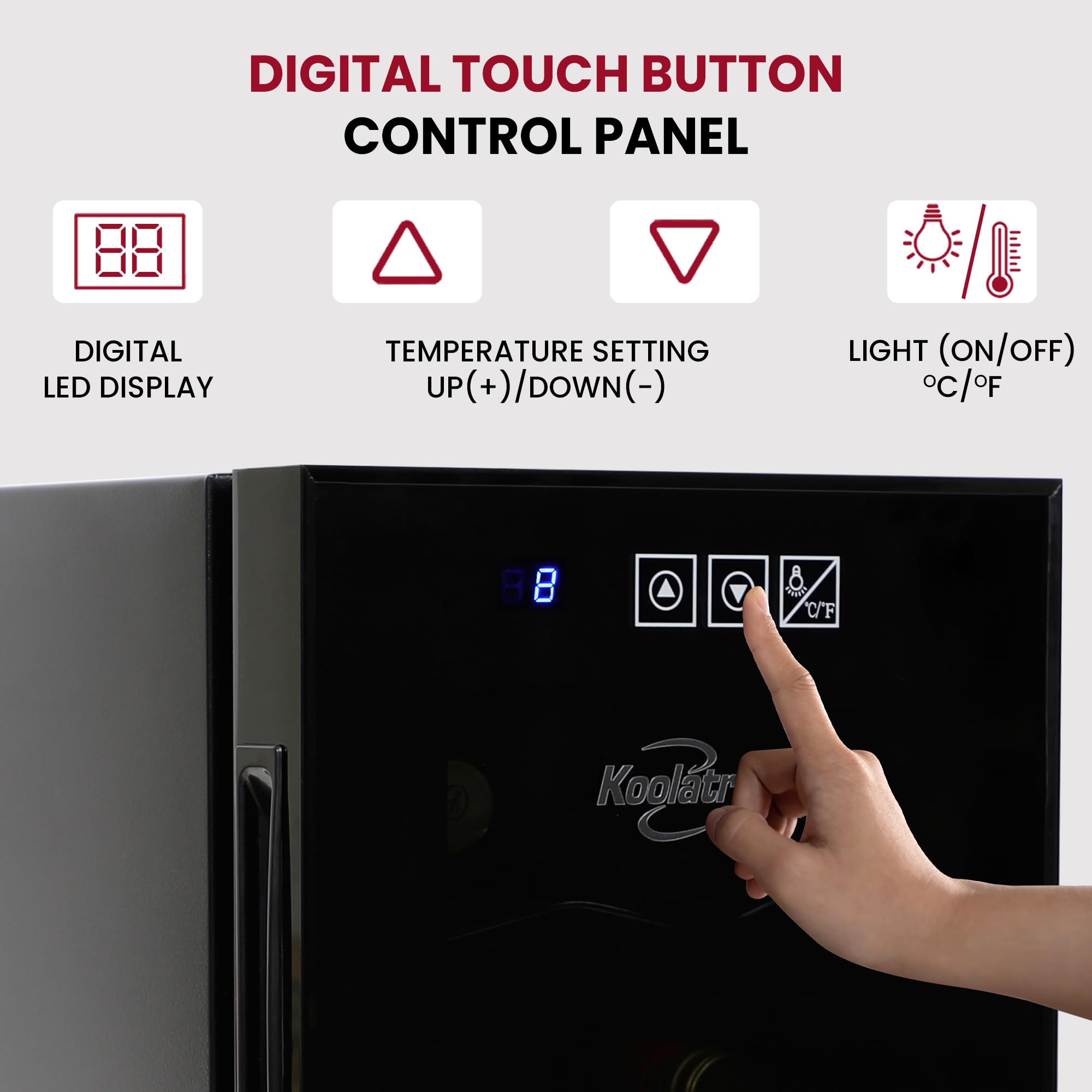 Koolatron 6 Bottle Wine Fridge – Freestanding Wine Cooler with Glass Door, 0.6 cu ft (16 L) Beverage Can Refrigerator, Digital Temperature Control, Ideal for Red, White & Sparkling Wine, Champagne