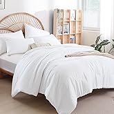 weigelia Queen Comforter Set White Comforter Boho Solid Color Bedding for All Season Soft Lightweight Microfiber 3PCS Reversible Comforter Set (1 Comforter, 2 Pillowcases)