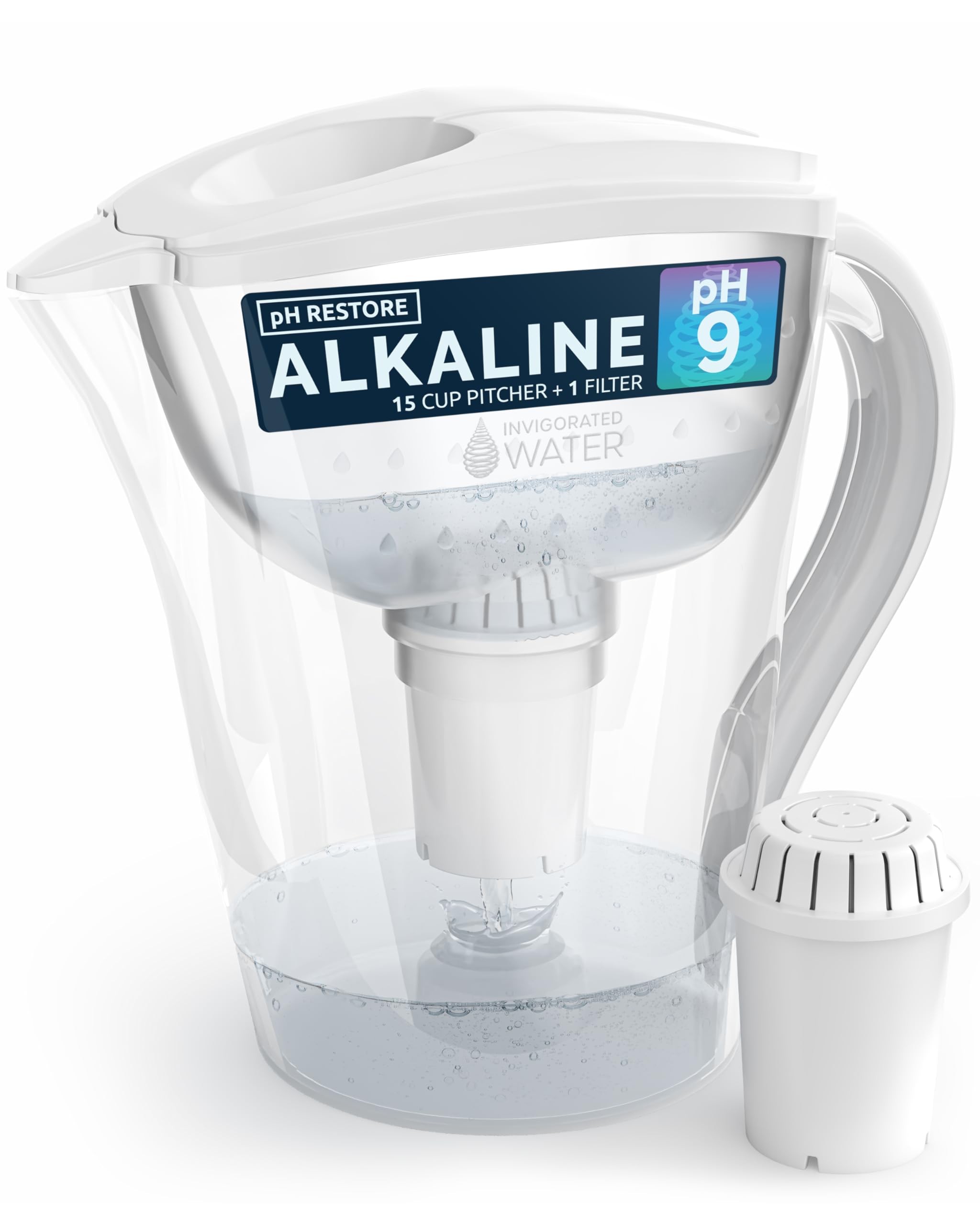 Invigorated Living Alkaline Water Filter Jug - Long-Life Filtration System - Purifies and Restores pH Balance - Invigorated Living with Alkaline Water Filter Pitcher - Fluoride Water Filter - 3.5L