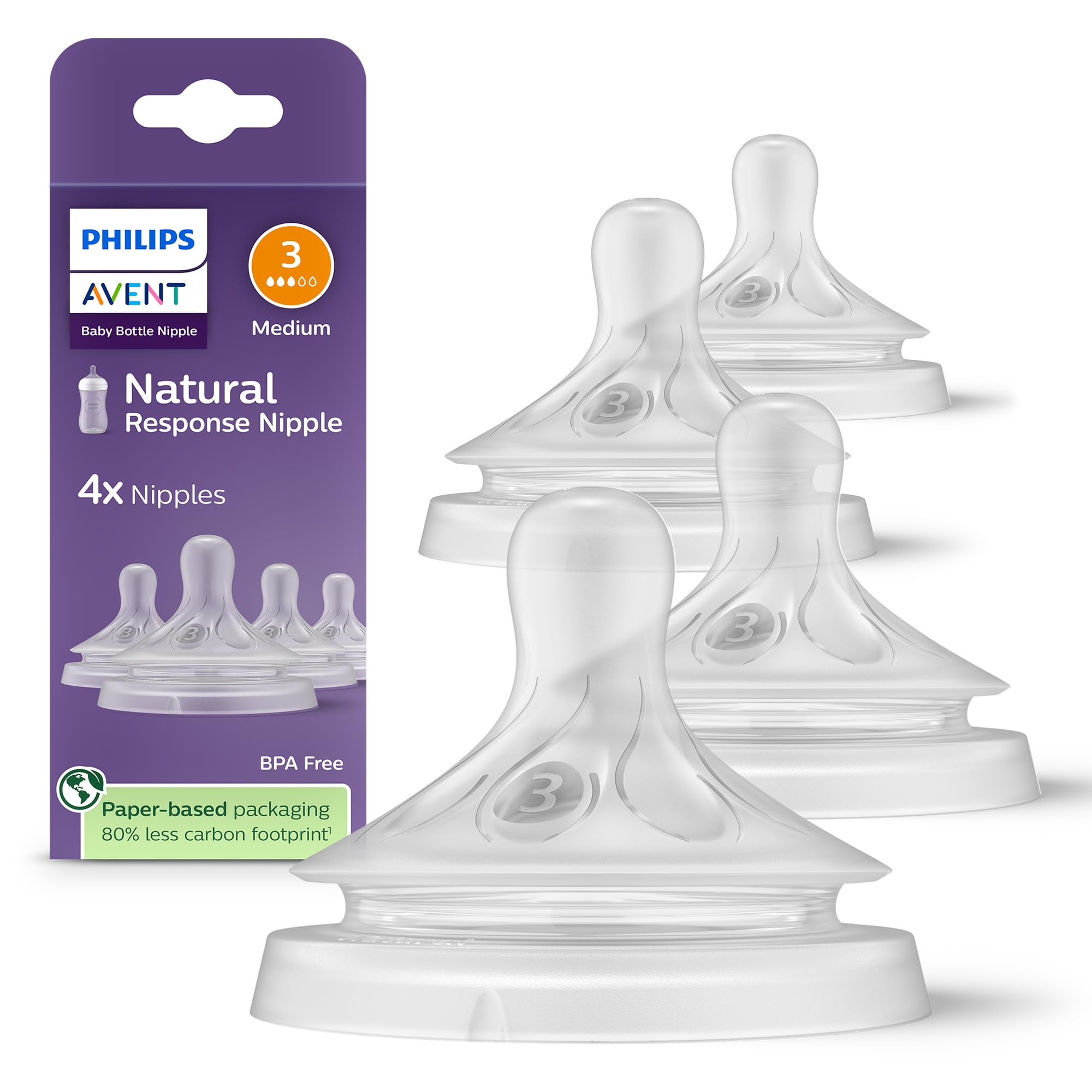Photo 1 of Philips Avent Natural Response Nipples, Medium Flow (Flow 3), 4-Pack
